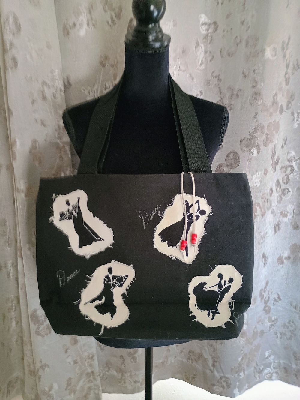 Black Canvas Tote with Dance Silhouette Appliqués